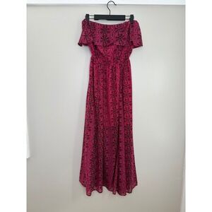 Hollister Women's Pink Floral Maxi Dress Ruffle Trim Off Shoulder Summer Boho‎ S